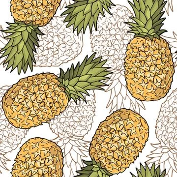 Seamless pattern with pineapples. Graphic stylized drawing. Stock Illustration