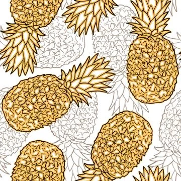 Seamless pattern with pineapples. Graphic stylized drawing. Illustrazione stock