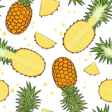 Seamless pattern with pineapples. Vector. Pattern with whole fruits. Stock Illustration