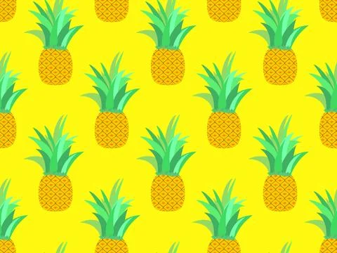 Seamless pattern with pineapples on a yellow background. Summer fruit patte.. イラスト素材