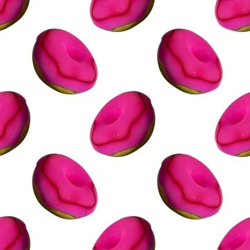 Seamless pattern: Pink 3D donut on a white background is a realistic sweet Stock Illustration