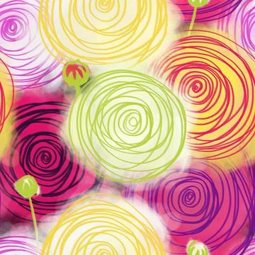 Seamless pattern pink abstract buttercups spots Stock Illustration