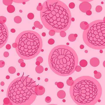 Seamless pattern pink abstract raspberries with pink circle dots polka, sym.. Illustrazione stock