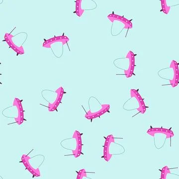Seamless pattern pink alien spaceship flying isolated on white background Illustrazione stock