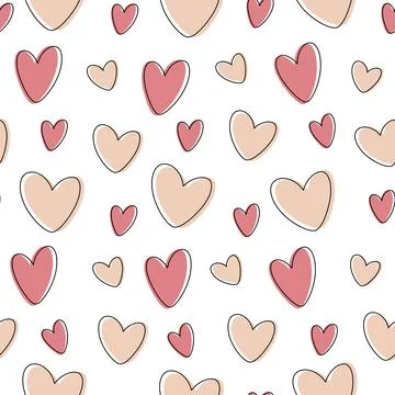 Seamless pattern with pink and beige hearts on a white background Stock Illustration