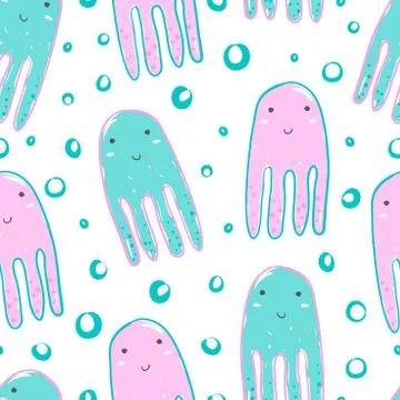 Seamless pattern with pink and blue octopus, cute simple design. For wallpapers 스톡 일러스트