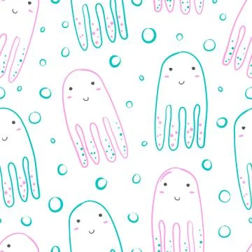 Seamless pattern with pink and blue octopus, cute simple design. For wallpapers Stock Illustration
