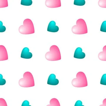 Seamless pattern with pink and blue hearts on white background. Vector. Stock Illustration