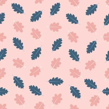 Seamless pattern with pink and blue oak leaves Stock Illustration