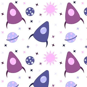 Seamless pattern with pink and blue rockets Stock Illustration