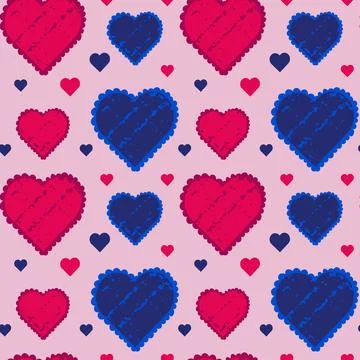Seamless pattern with pink and blue hearts. Fabric pattern. Stock Illustration