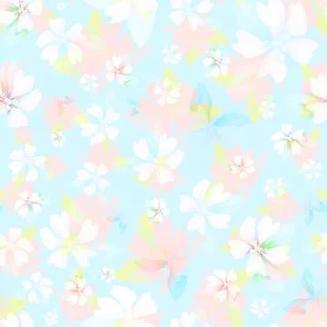 Seamless pattern from pink and blue flowers on light background Stock Illustration