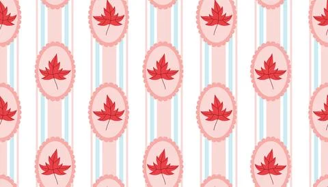 Seamless pattern with pink and blue vertical stripe and red autumn maple le.. 스톡 일러스트