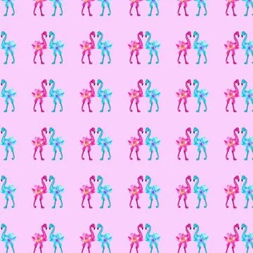 Seamless pattern of pink and blue flamingos on a pink background. The concept Stock Photos