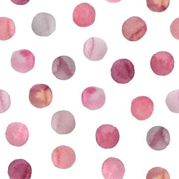 Seamless pattern of pink and blush watercolor circles. Hand painted Spots on a Stock Illustration