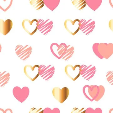 Seamless pattern with pink and gold hearts Stock Illustration