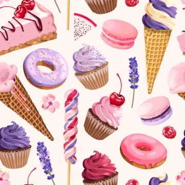Seamless pattern with pink and lilac sweets Stock Illustration