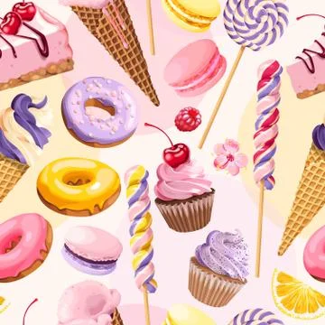 Seamless pattern with pink and lilac sweets Stock Illustration