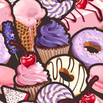 Seamless pattern with pink and lilac sweets Stock Illustration