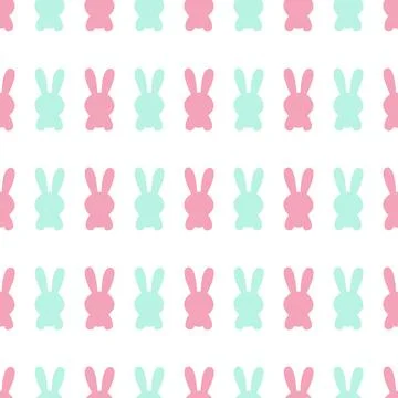 Seamless pattern with pink and mint bunny silhouettes on white background. Illustrazione stock