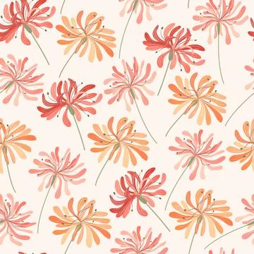 Seamless pattern with pink and orange stylized flowers on a light background Stock Illustration