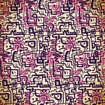 Seamless pattern of pink and purple lines and emotions Stock Illustration