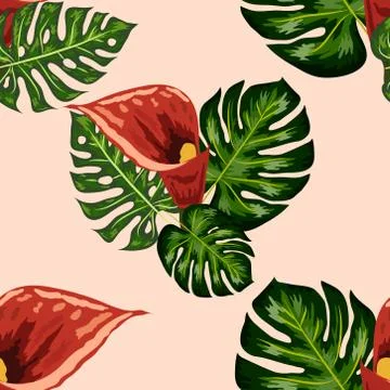 Seamless pattern with pink and purple calla lilies on white. Illustrazione stock