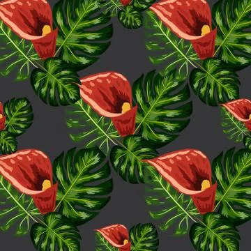 Seamless pattern with pink and purple calla lilies on white. Illustrazione stock