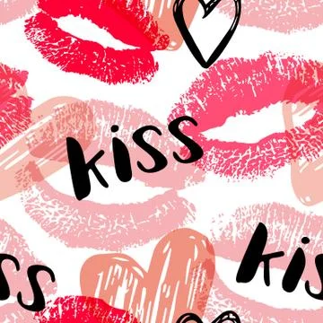 Seamless pattern with pink and red kisses Stock Illustration