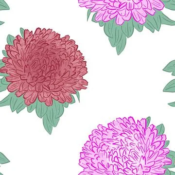Seamless pattern with pink and red asters. A repeating background with large Illustrazione stock