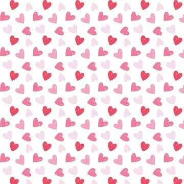 Seamless Pattern of pink and red hearts spread on a white background Stock Illustration