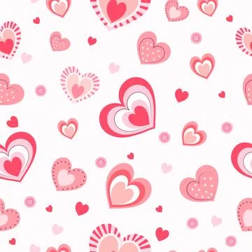 Seamless pattern of pink and white hearts on a light background. Cute, roma.. 스톡 일러스트