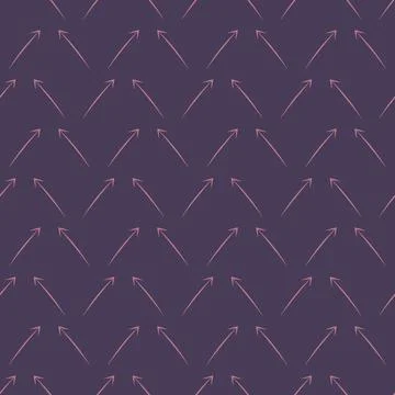 Seamless pattern of pink arrows on a dark background. Diagonal Direction Up.. Stock Illustration