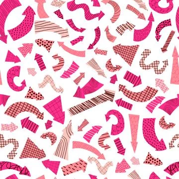 Seamless pattern with pink arrows on white background. Vector illustration .. Stock Illustration