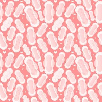 Seamless pattern on pink background with different sanitary napkins, female Stock Illustration