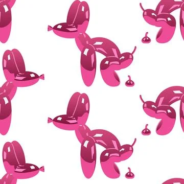 Seamless Pattern Pink Balloon Dog Illustration in Glossy Pop Art Style Illustration
