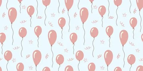 Seamless pattern with pink balloons on a blue background Illustrazione stock