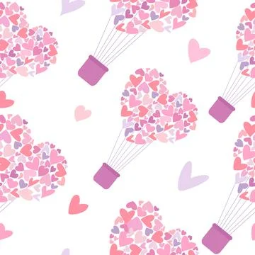 Seamless pattern of Pink balloons in the shape of hearts for Valentine's Day for Stock Illustration