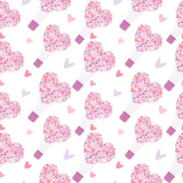 Seamless pattern of Pink balloons in the shape of hearts for Valentine's Day for Stock Illustration