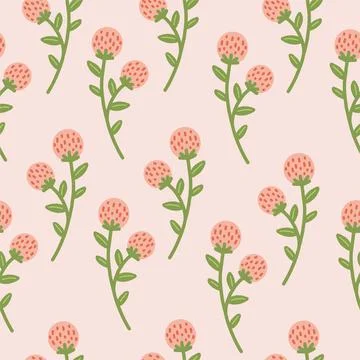 Seamless pattern with pink berries flowers on a pink background vector Stock Illustration