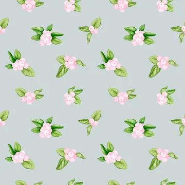 Seamless pattern with pink berries on a gray-blue background. Stock Illustration
