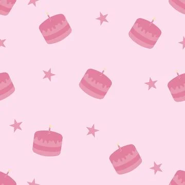 Seamless Pattern of Pink Birthday Cakes and Stars Stock-Illustration
