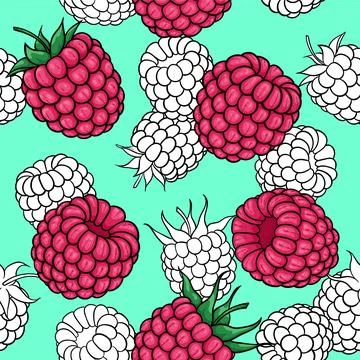 Seamless pattern pink, black and white raspberries , symbol of summer. desi.. Illustrazione stock