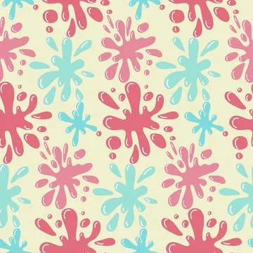 Seamless pattern of pink blue stains of flowing paint, splashes of colored li 스톡 일러스트