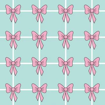 Seamless pattern with pink bows on blue background . Wrapping Paper concept Stock Illustration