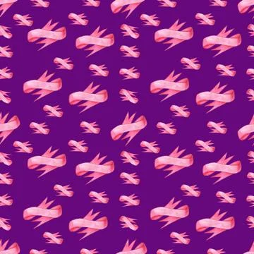 Seamless pattern of pink bows ribbon on lilac background Stock Photos