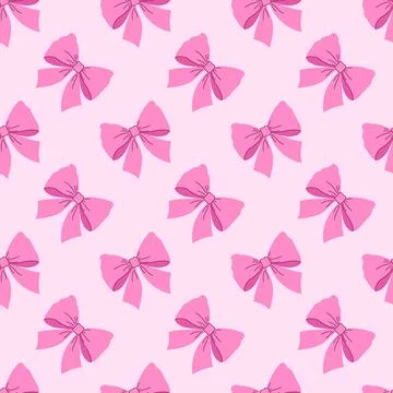 Seamless pattern with pink bows on a soft pastel pink background, playful a.. Stock Illustration