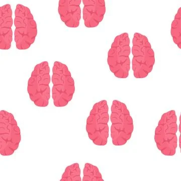 Seamless Pattern with Pink Brains isolated on white background. Vector. Stock Illustration