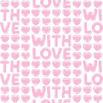 Seamless pattern with pink bubble hearts,lettering with love. Illustrazione stock