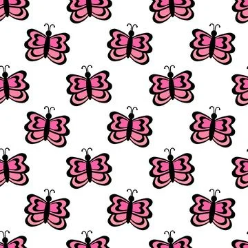 Seamless Pattern with pink butterfly. Abstract ornament design wings. Stock Illustration